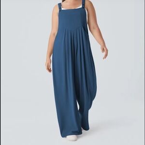 HALARA 3X Deep Blue Wide-Leg Jumpsuit with Adjustable Straps